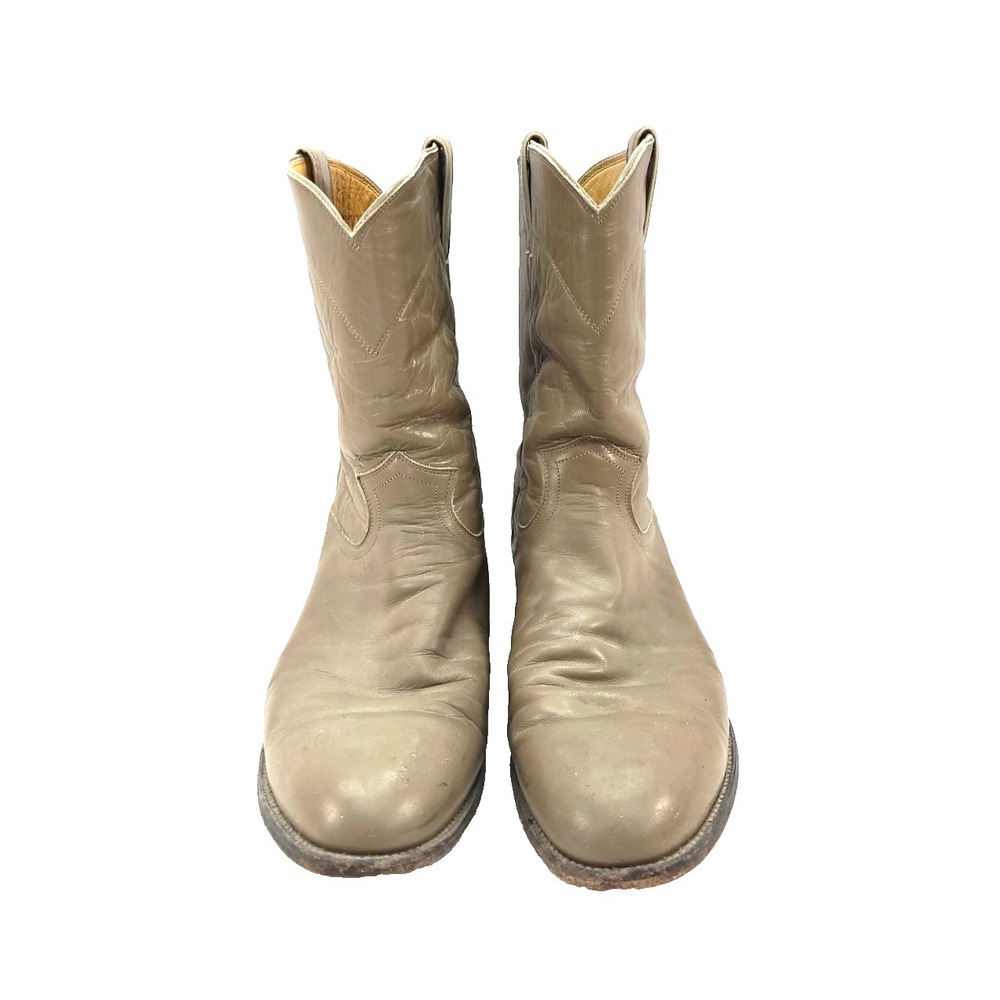 Vtg Justin Boots 3033 Gray Leather Roper Cowboy Size 12D Made in‎ USA Imperfect